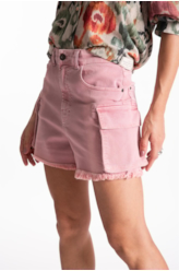 Short Vintage Denim Color Cargo Rosa Velho