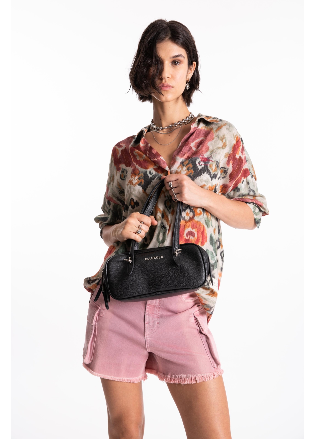 Short Vintage Denim Color Cargo Rosa Velho