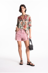 Short Vintage Denim Color Cargo Rosa Velho