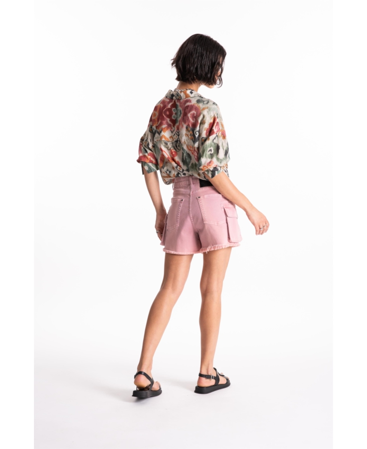 Short Vintage Denim Color Cargo Rosa Velho