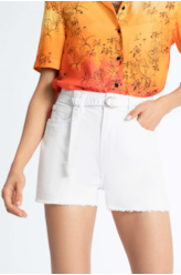 Short Vintage Denim Color Cinto Branco