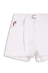 Short Vintage Denim Color Cinto Branco