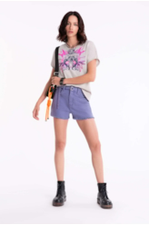 Short Vintage Denim Color Cinto Lilas