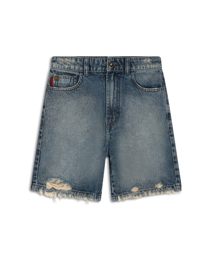 Short Vintage Denim Urban Western Médio C/ Puídos e Matriz