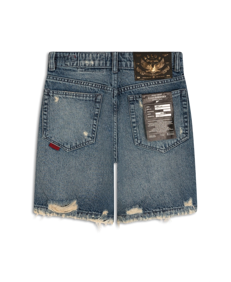 Short Vintage Denim Urban Western Médio C/ Puídos e Matriz