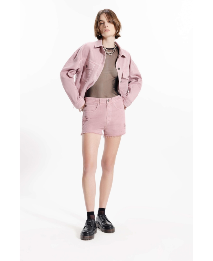 Short White Denim Boyish Rosa Velho
