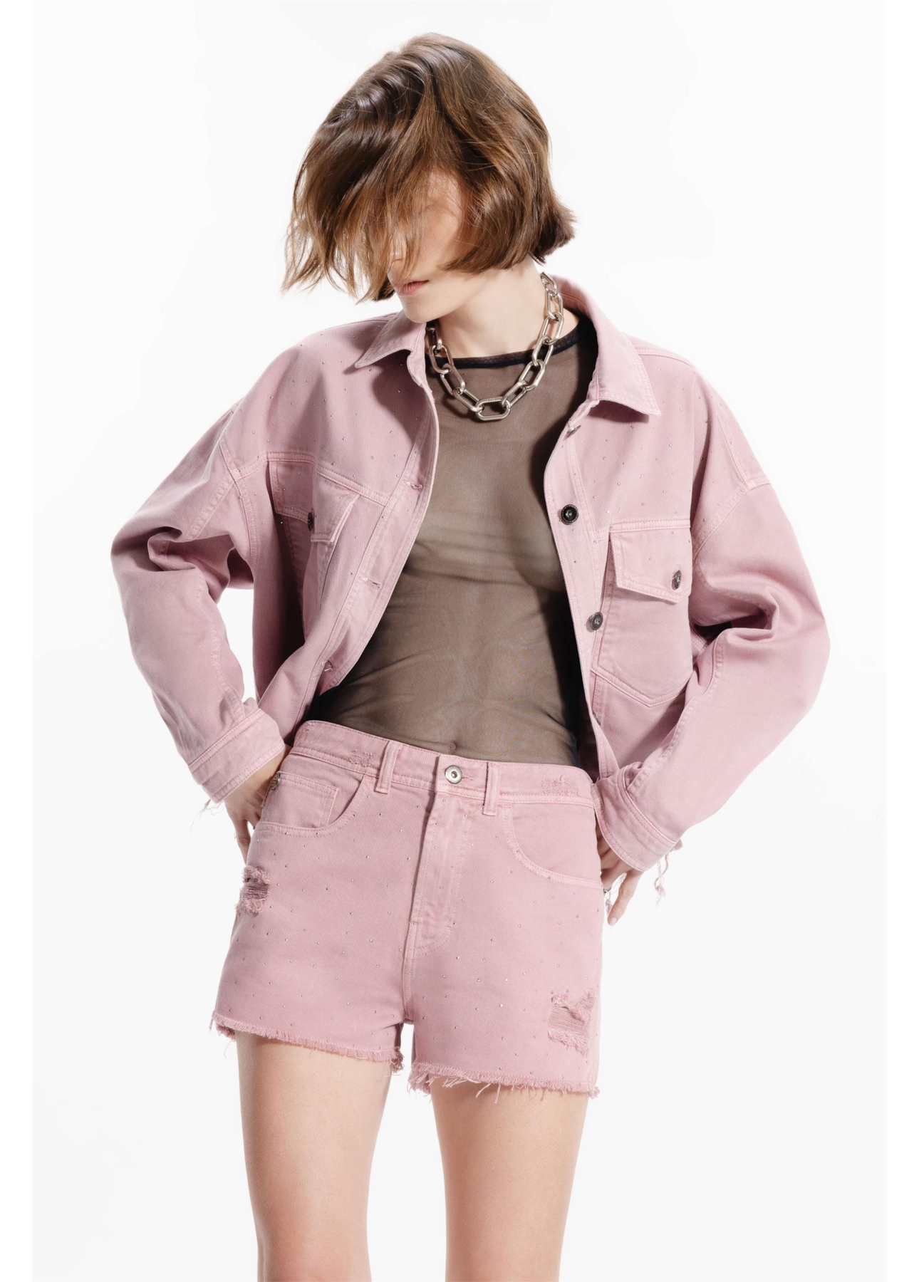 Short White Denim Boyish Rosa Velho