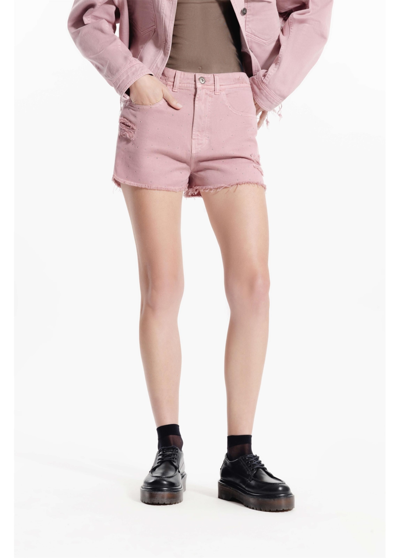 Short White Denim Boyish Rosa Velho