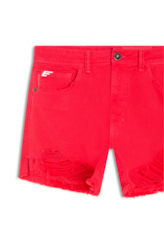 Short White Denim Destroyed Pink