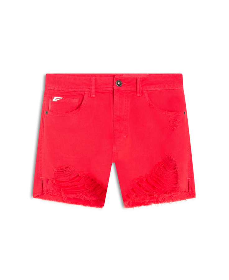 Short White Denim Destroyed Pink