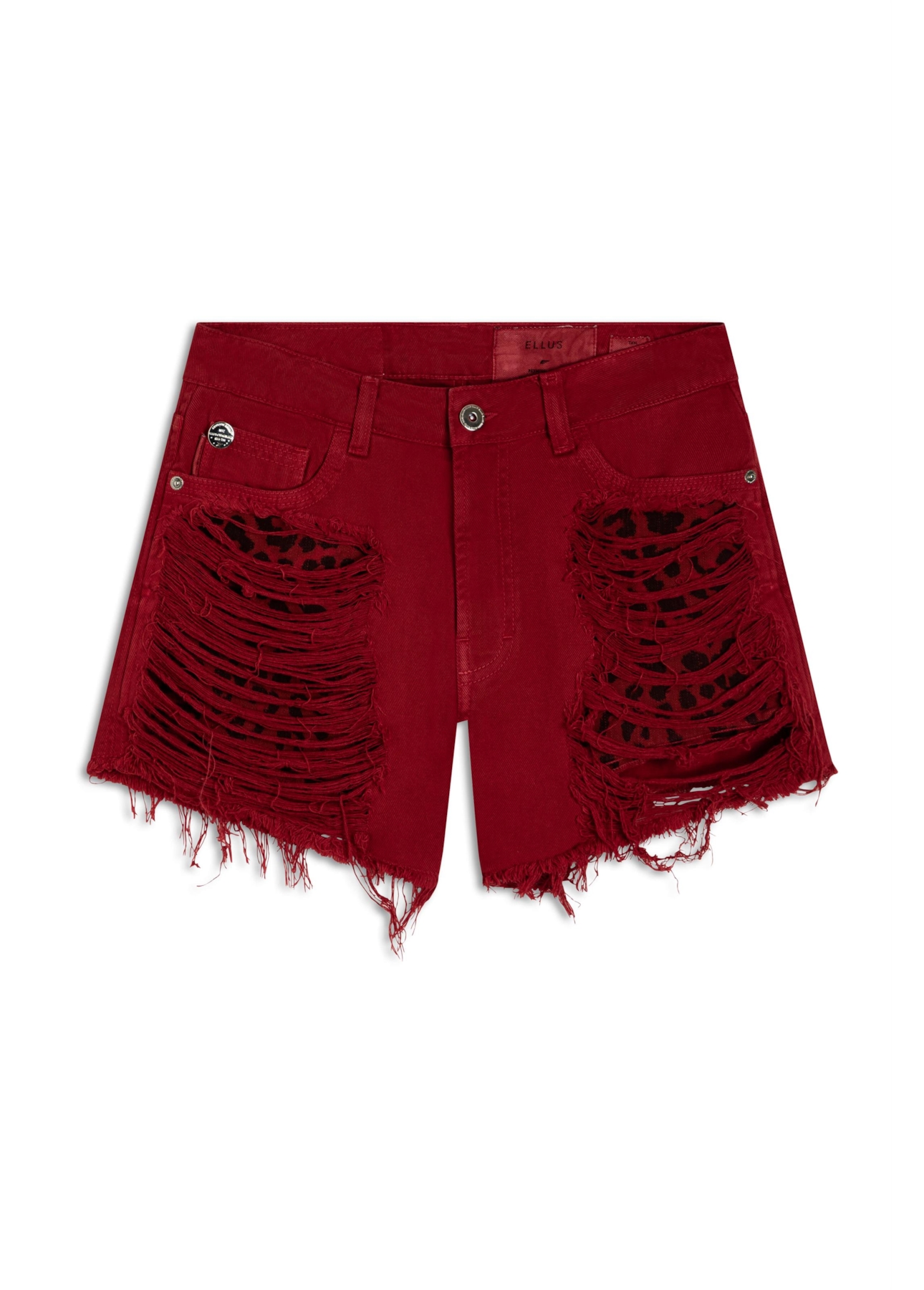 Short White Denim Leopard Cereja