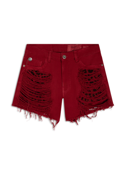 Short White Denim Leopard Cereja