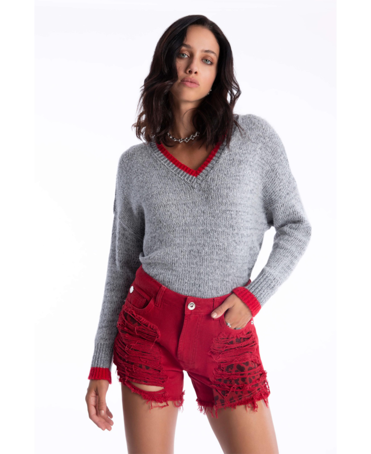 Short White Denim Leopard Cereja