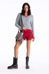 Short White Denim Leopard Cereja