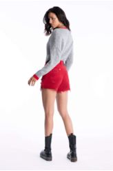 Short White Denim Leopard Cereja