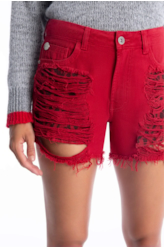 Short White Denim Leopard Cereja