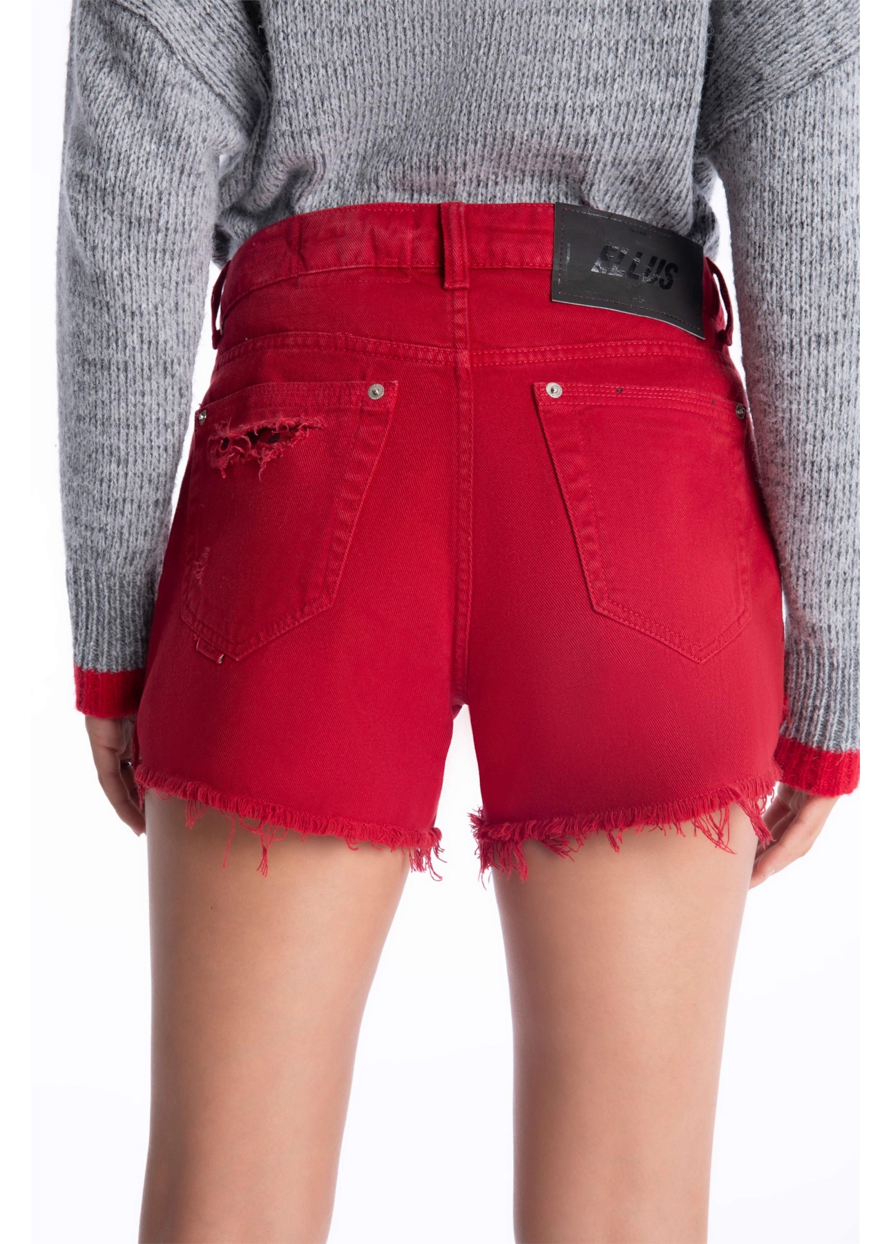 Short White Denim Leopard Cereja