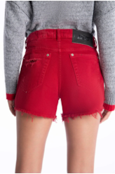 Short White Denim Leopard Cereja