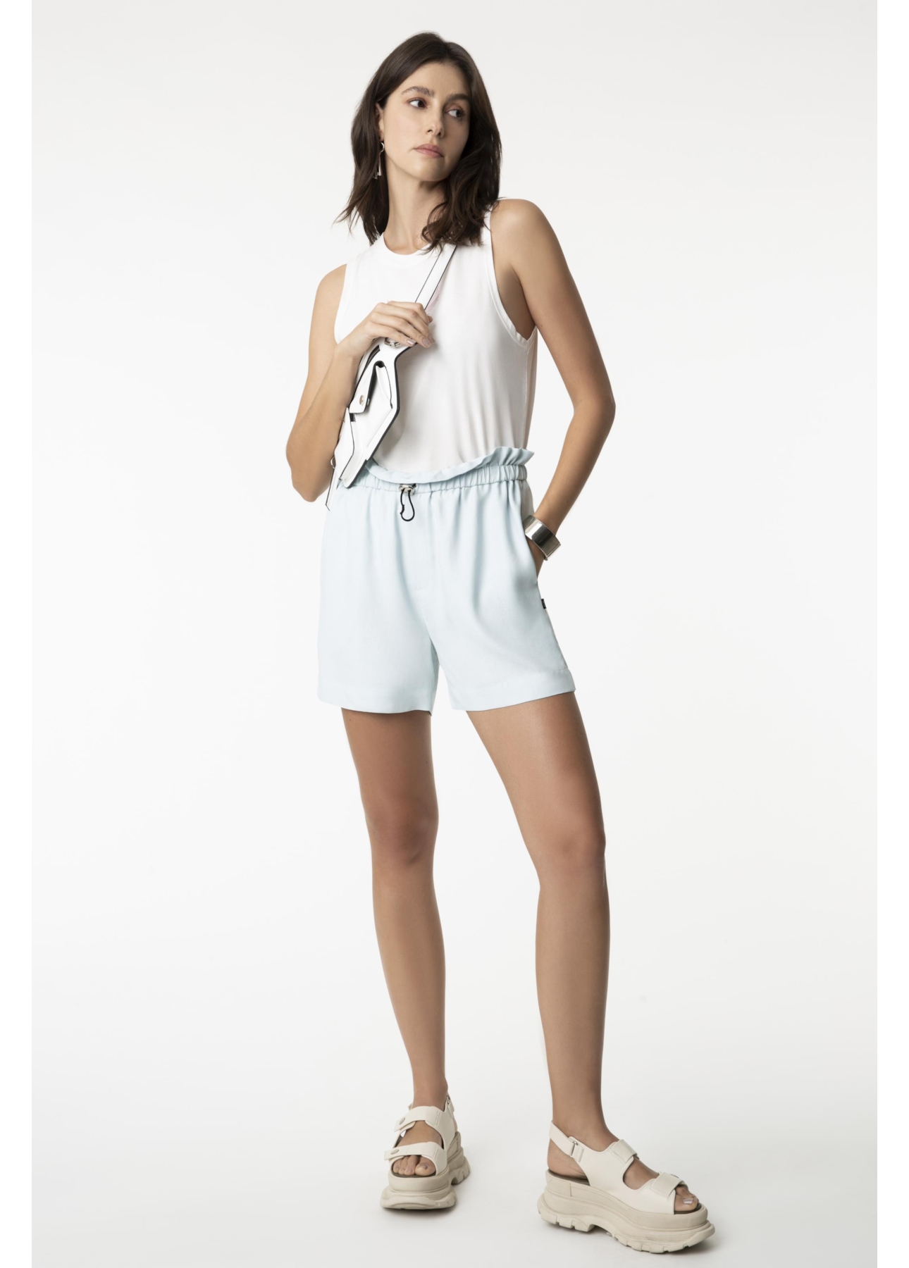 Shorts Twill Pleats Clochard Azul Claro