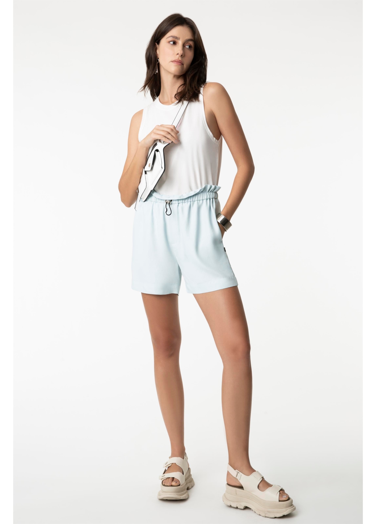 Shorts Twill Pleats Clochard Azul Claro
