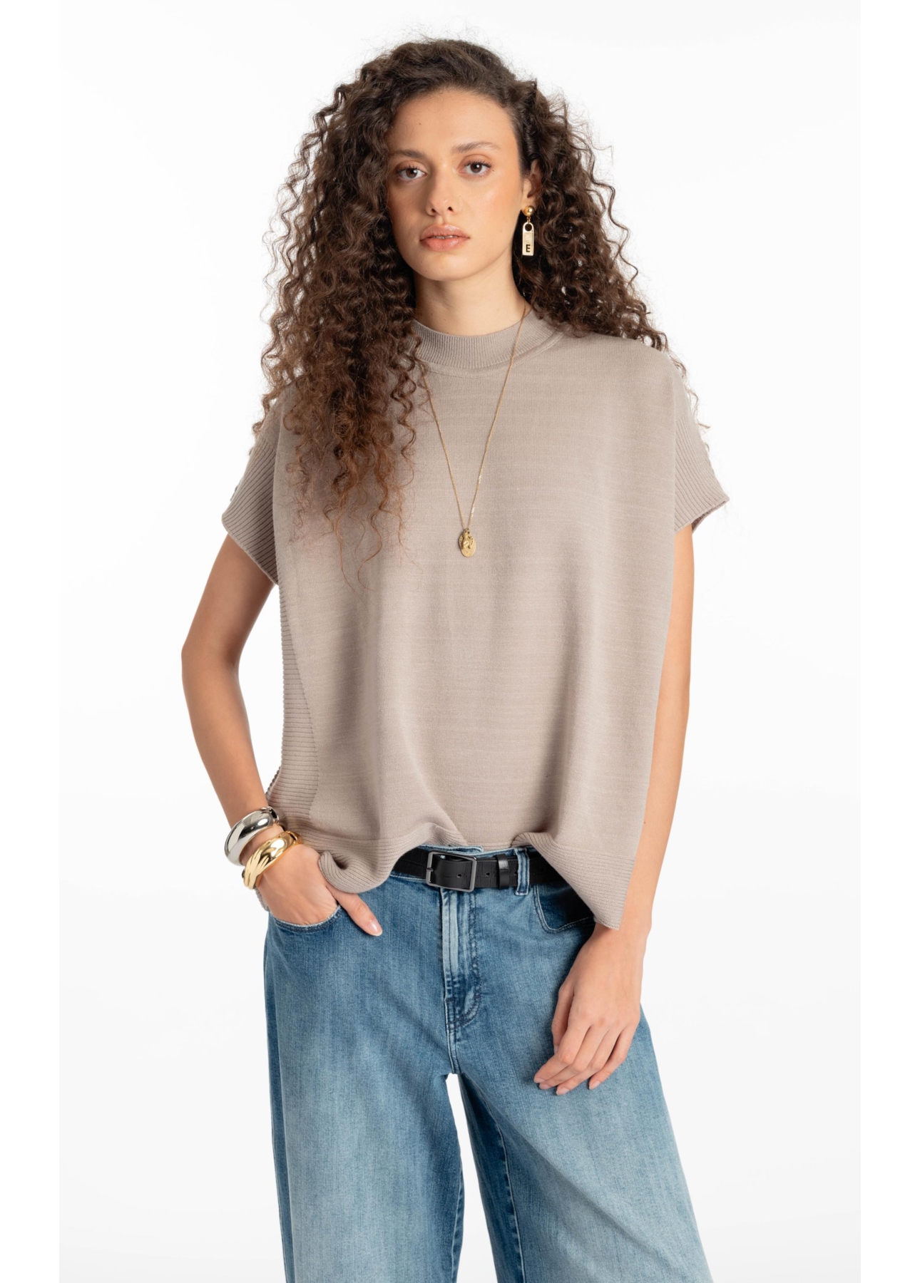 Siena Knit Vest Turtleneck Greige