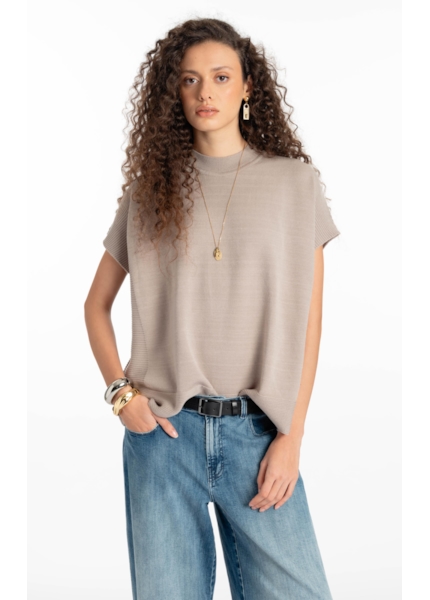 Siena Knit Vest Turtleneck Greige