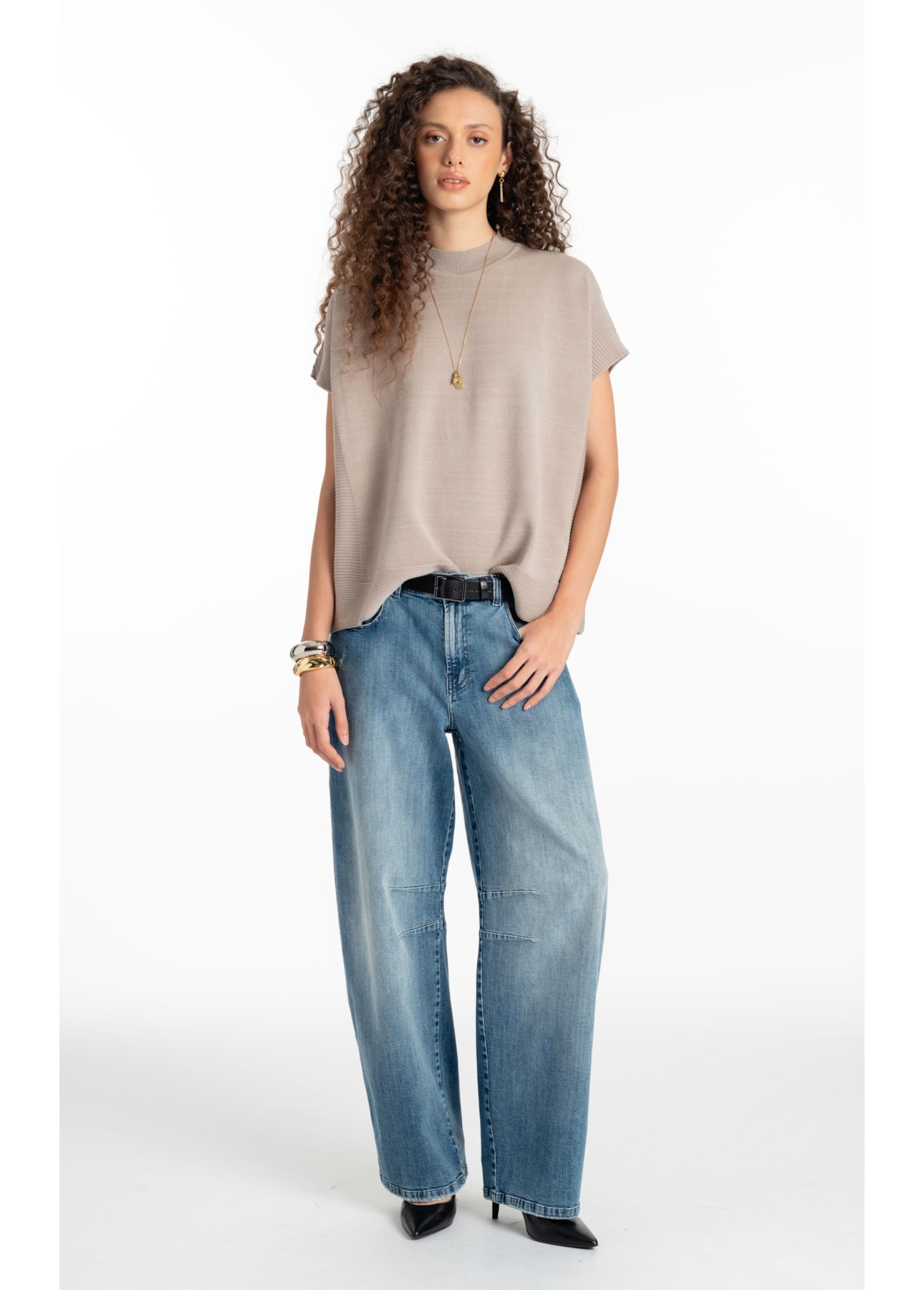 Siena Knit Vest Turtleneck Greige