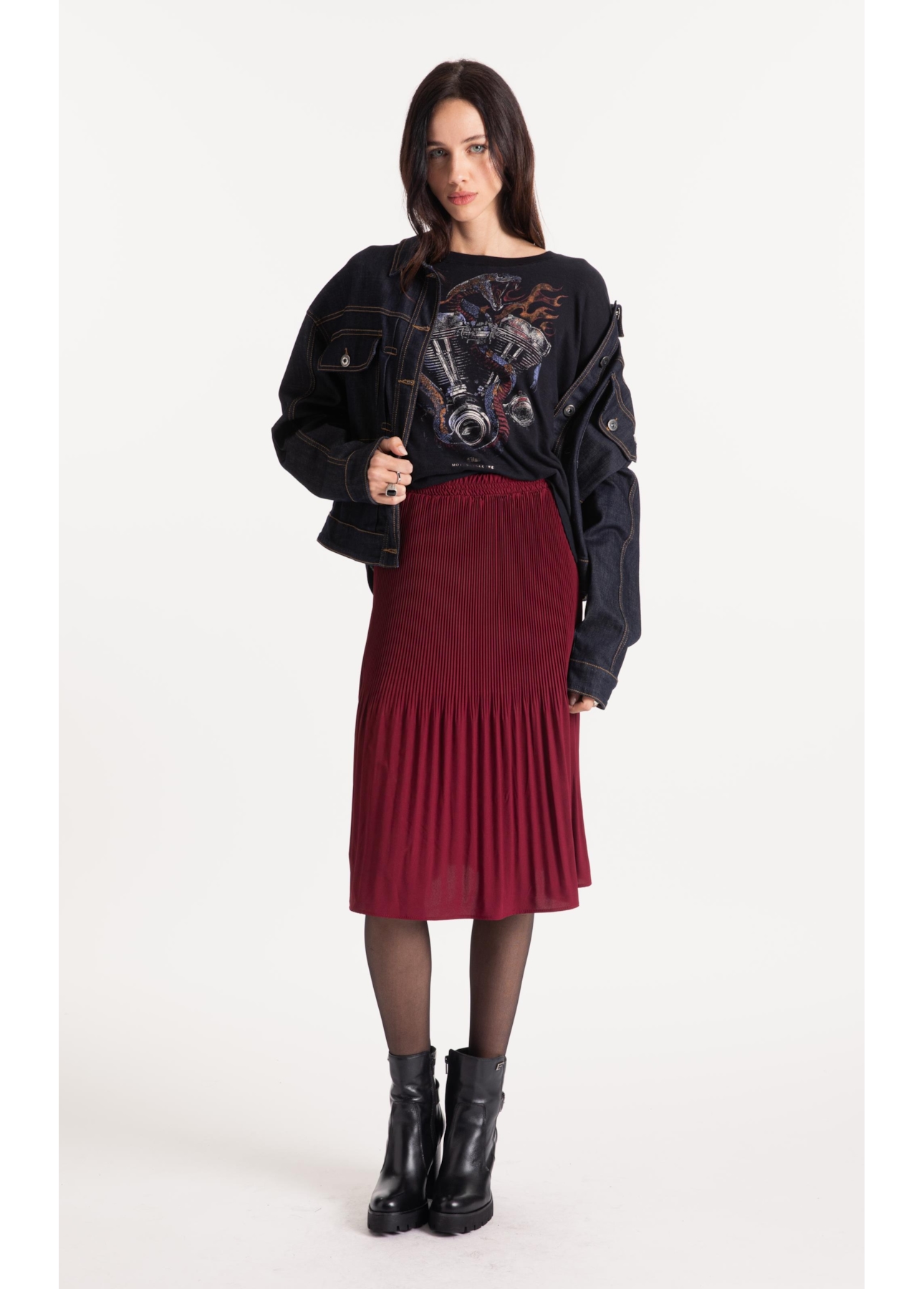 Silky Span Pleated Skirt Bordeaux
