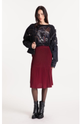 Silky Span Pleated Skirt Bordeaux