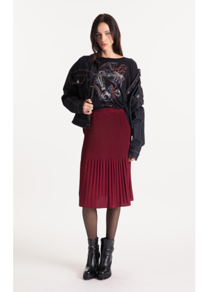 Silky Span Pleated Skirt Bordeaux