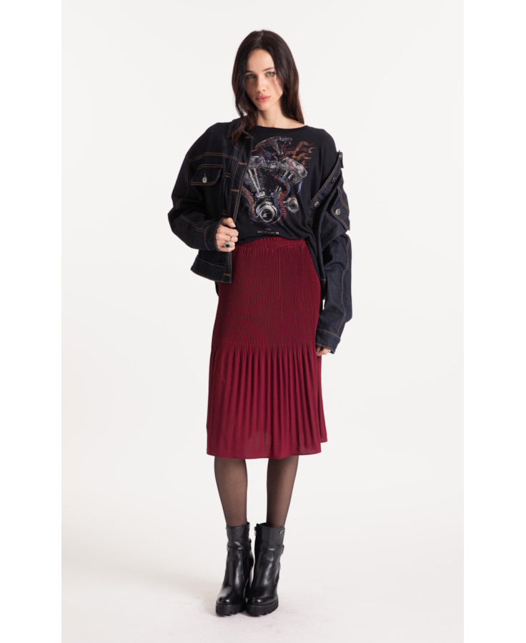 Silky Span Pleated Skirt Bordeaux