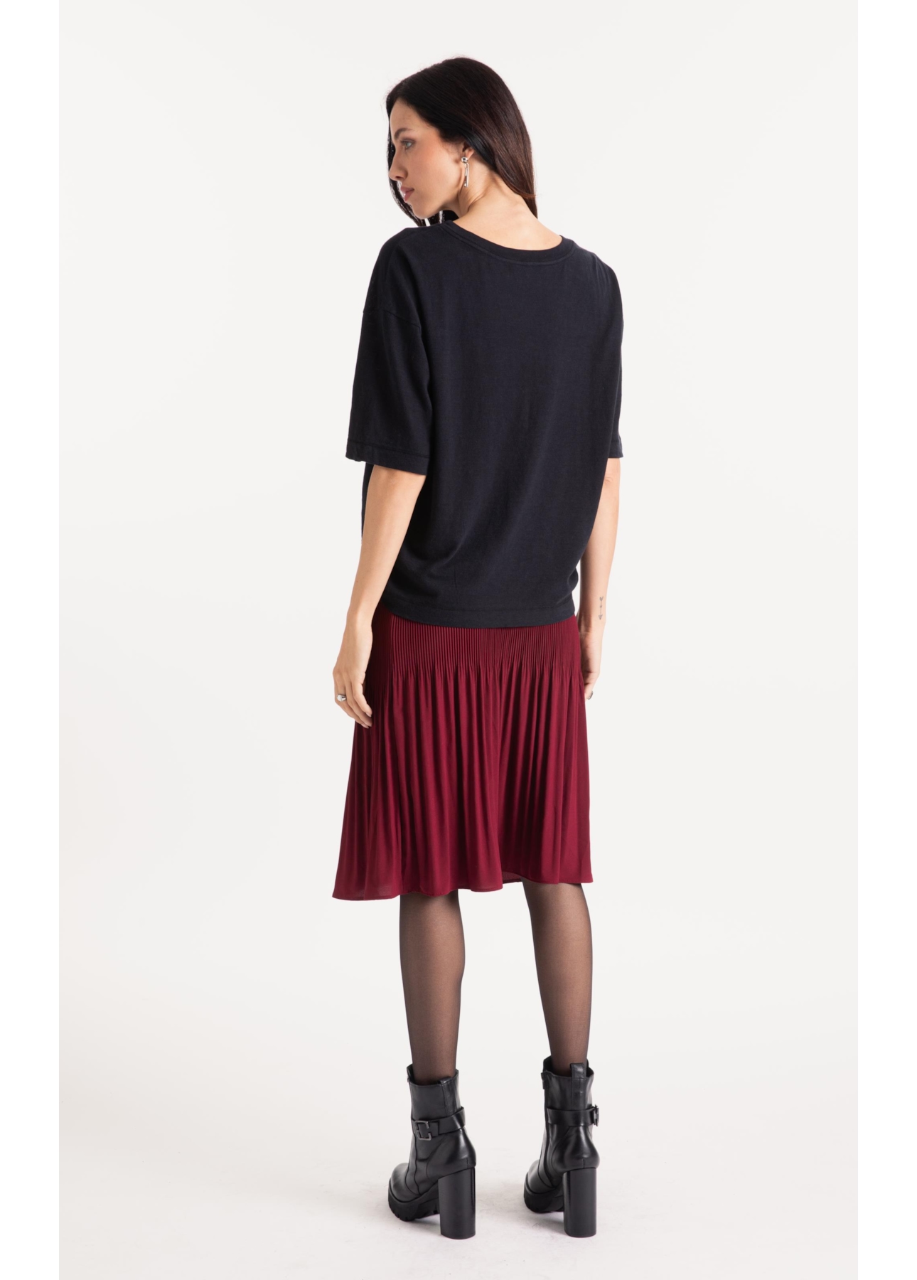Silky Span Pleated Skirt Bordeaux