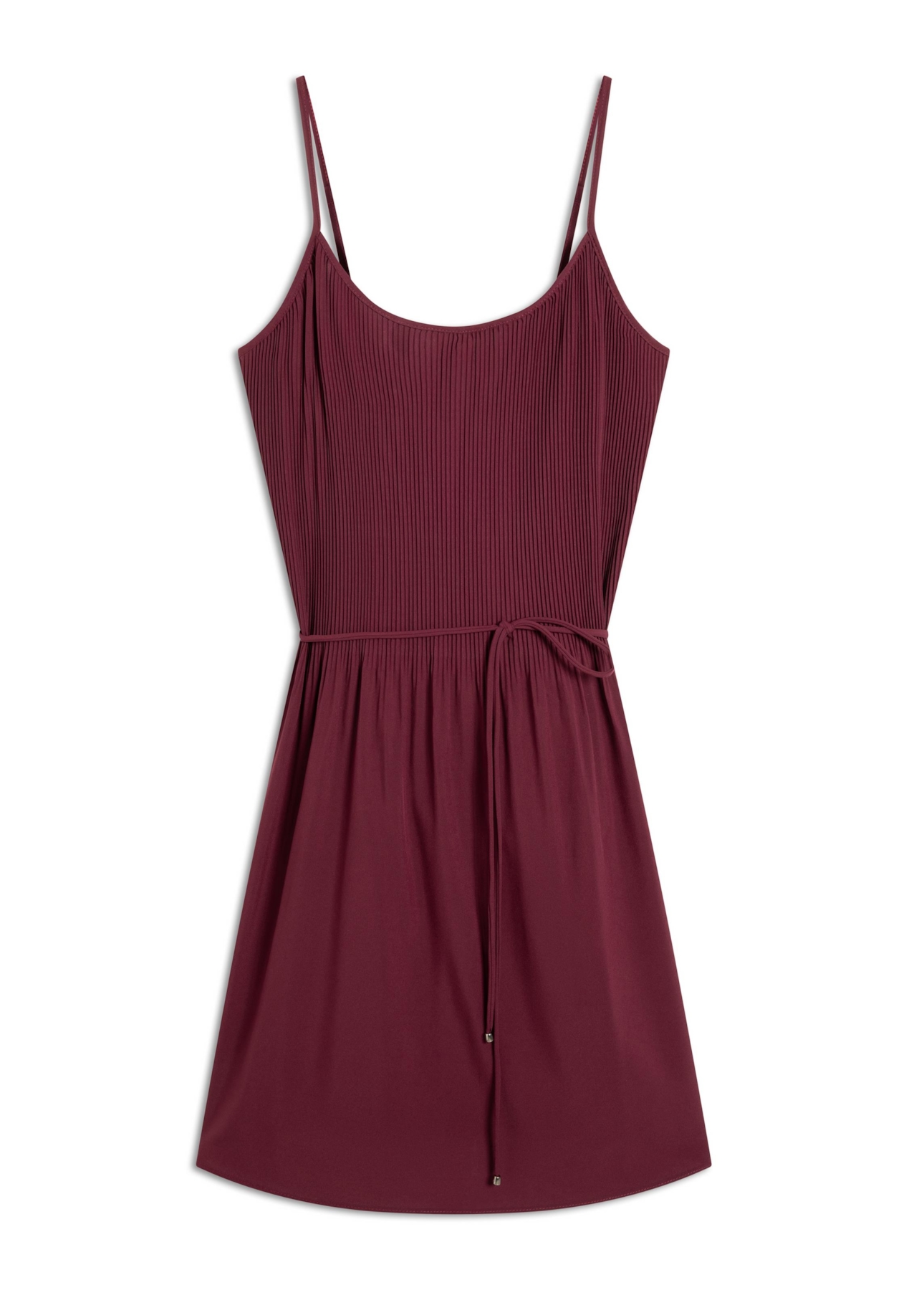 Silky Span Pleated Sleevless Dress Bordeaux