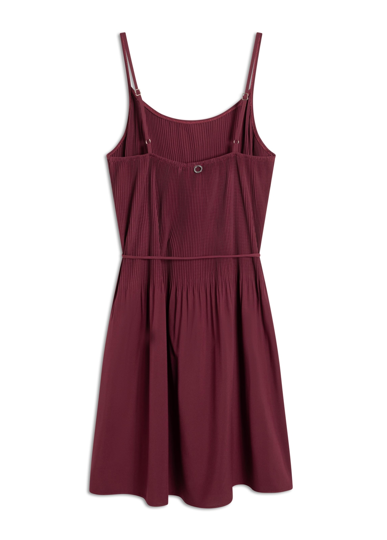 Silky Span Pleated Sleevless Dress Bordeaux