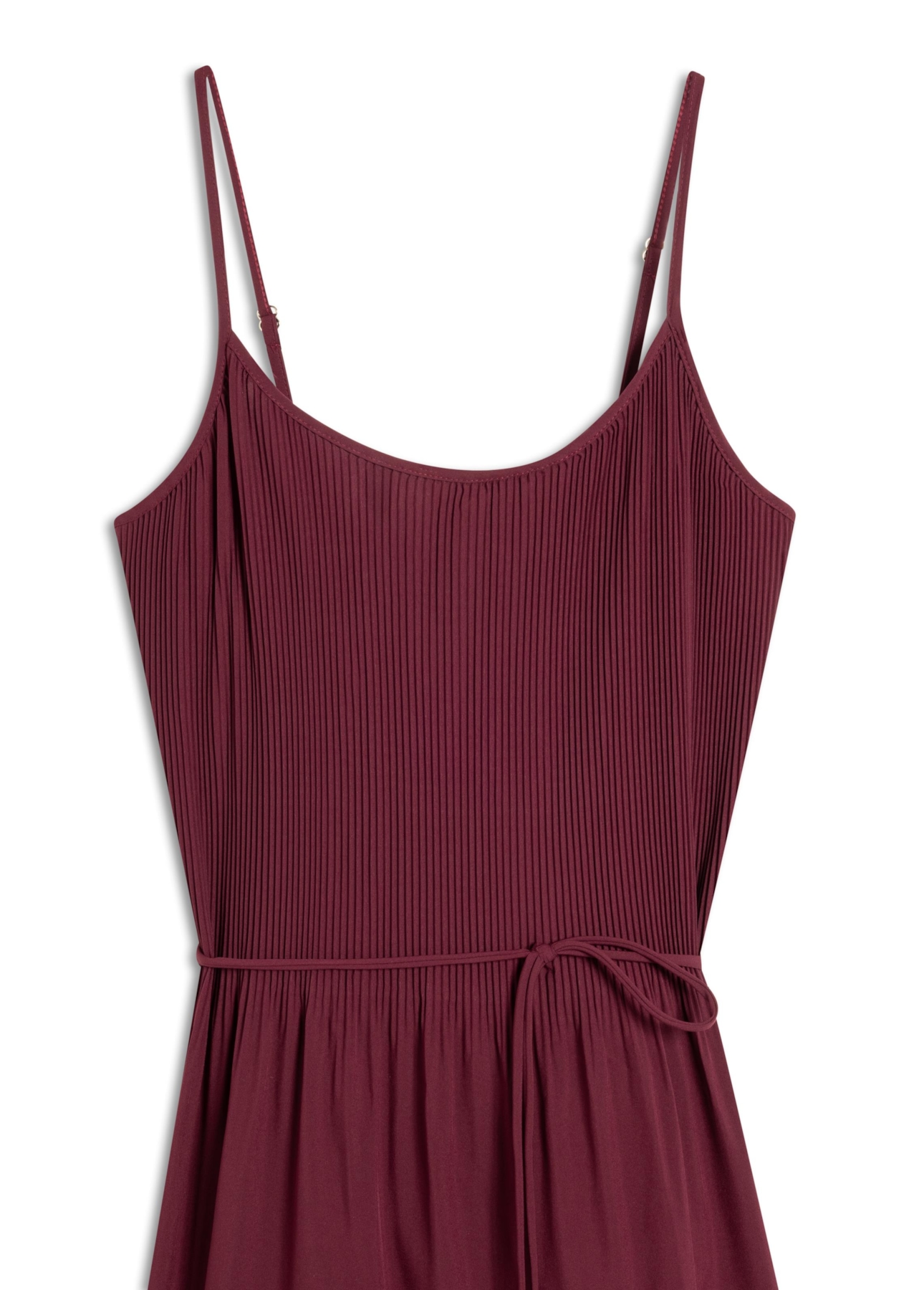 Silky Span Pleated Sleevless Dress Bordeaux