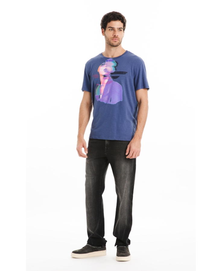 t Shirt Classic Flame Face Azul Jeans