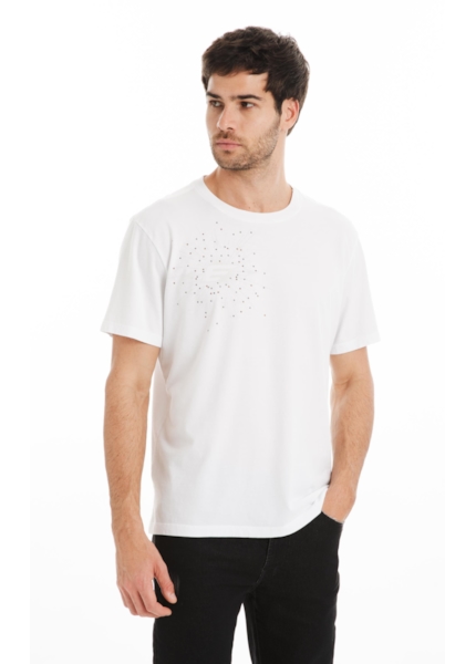 T-Shirt Cotton Fine e Compass Hotfix Classic Off White