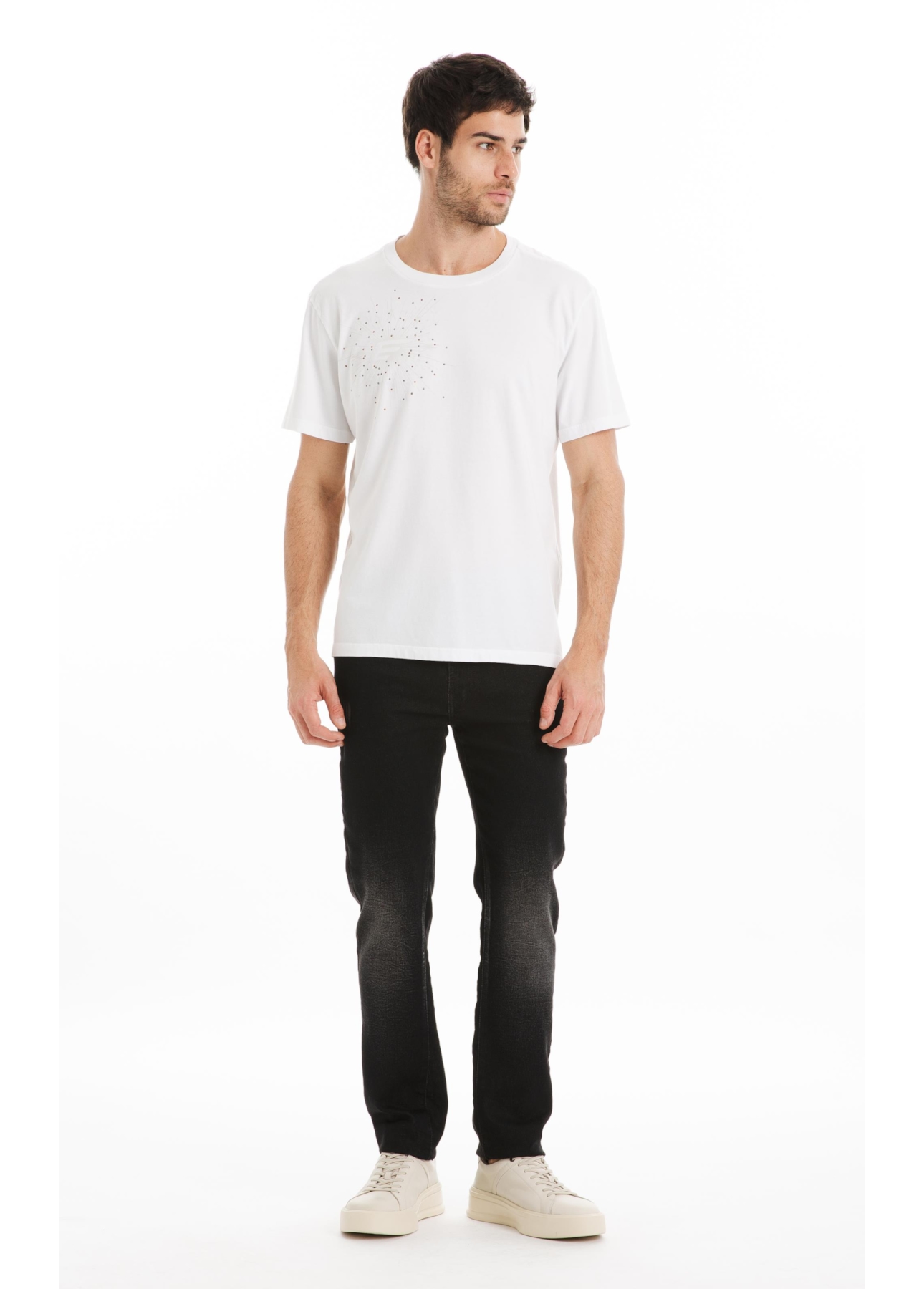 T-Shirt Cotton Fine e Compass Hotfix Classic Off White