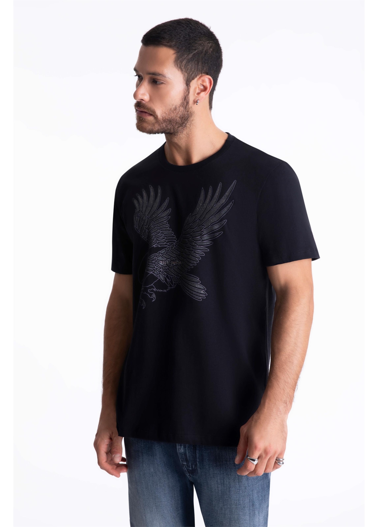 T-Shirt Cotton Fine Eagle Pino Preto