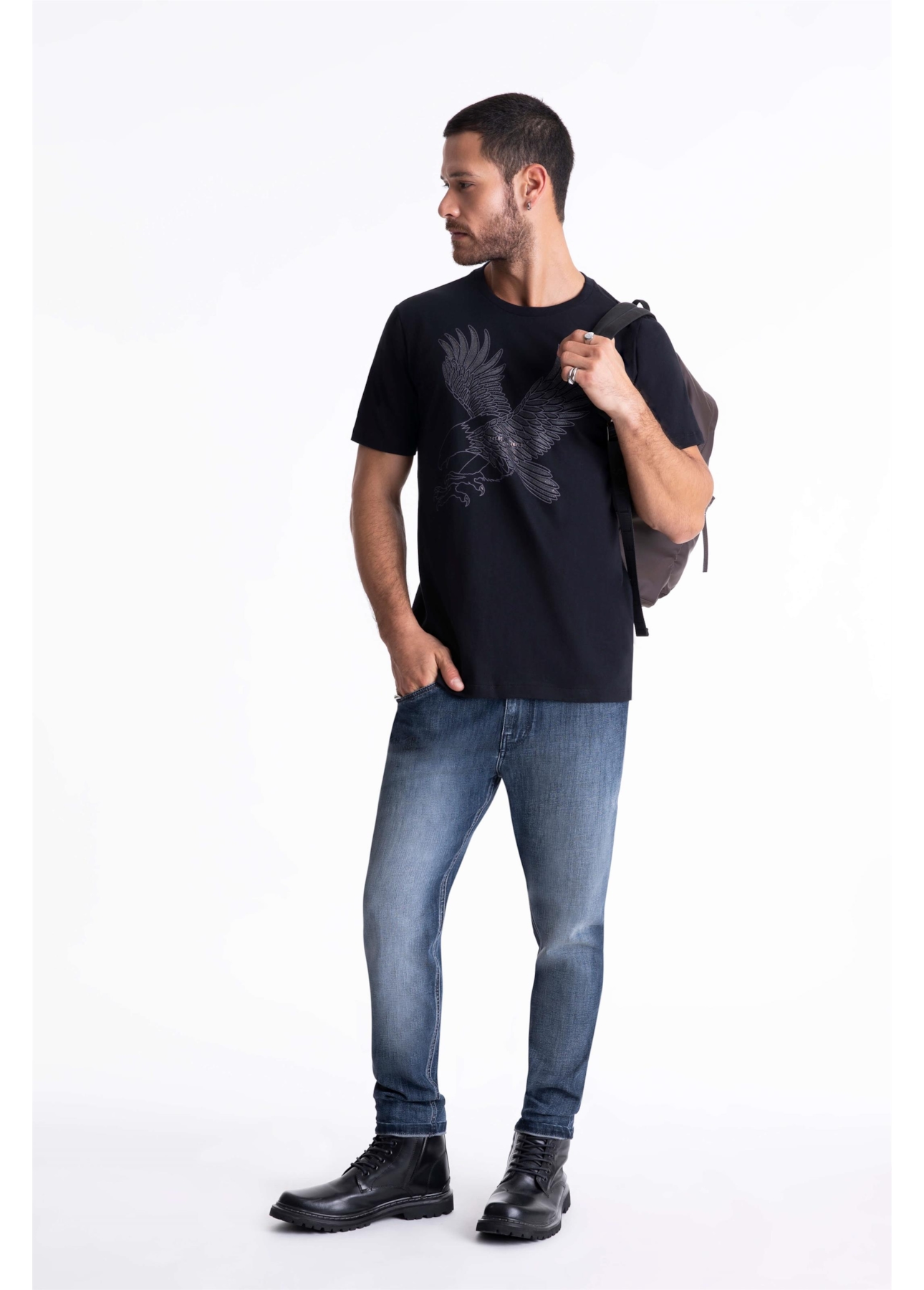 T-Shirt Cotton Fine Eagle Pino Preto