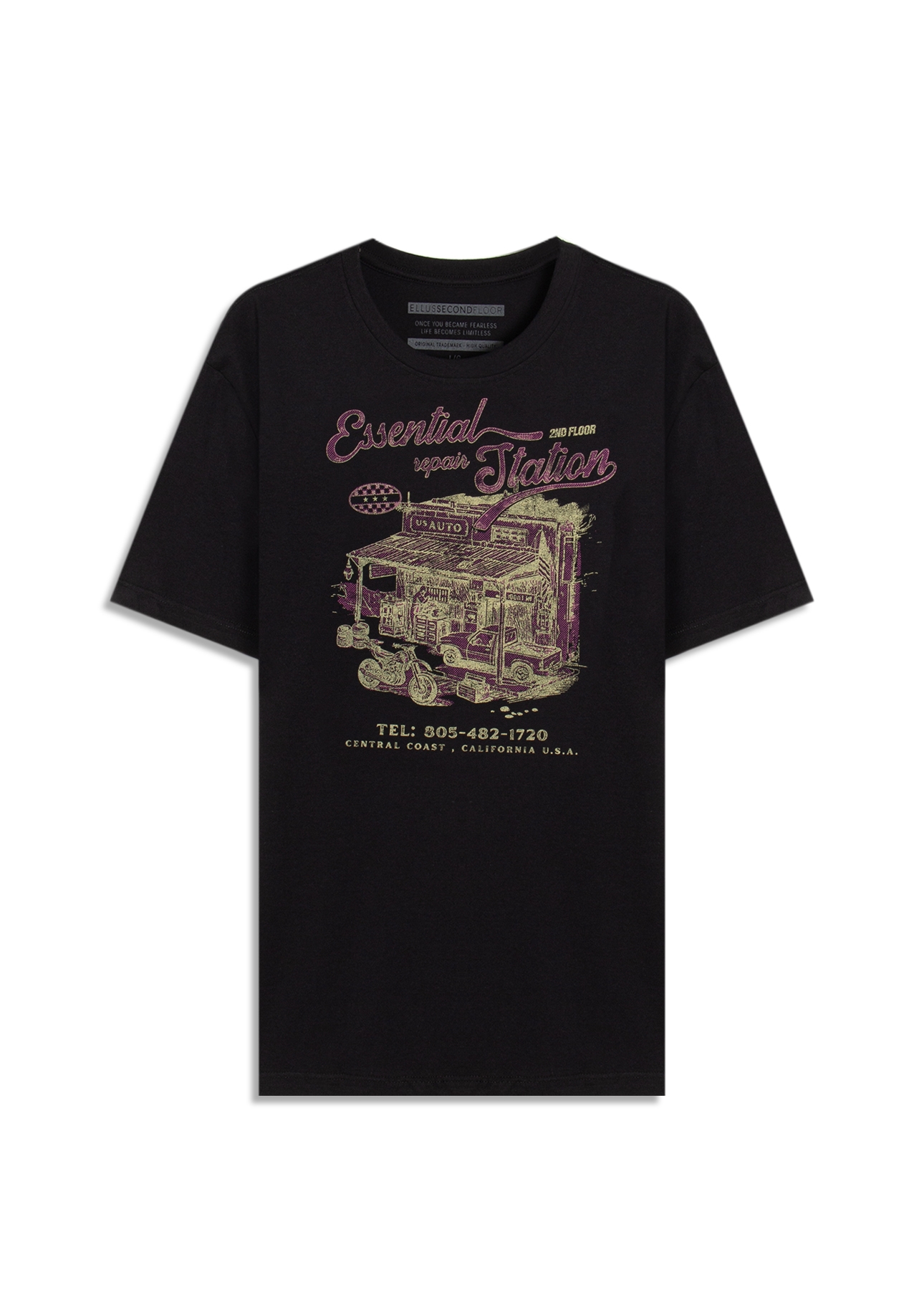 T-Shirt Cotton Fine Essential Repair Preto