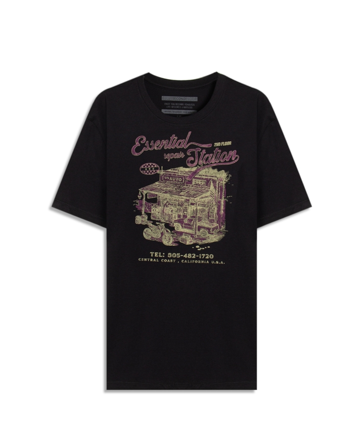 T-Shirt Cotton Fine Essential Repair Preto