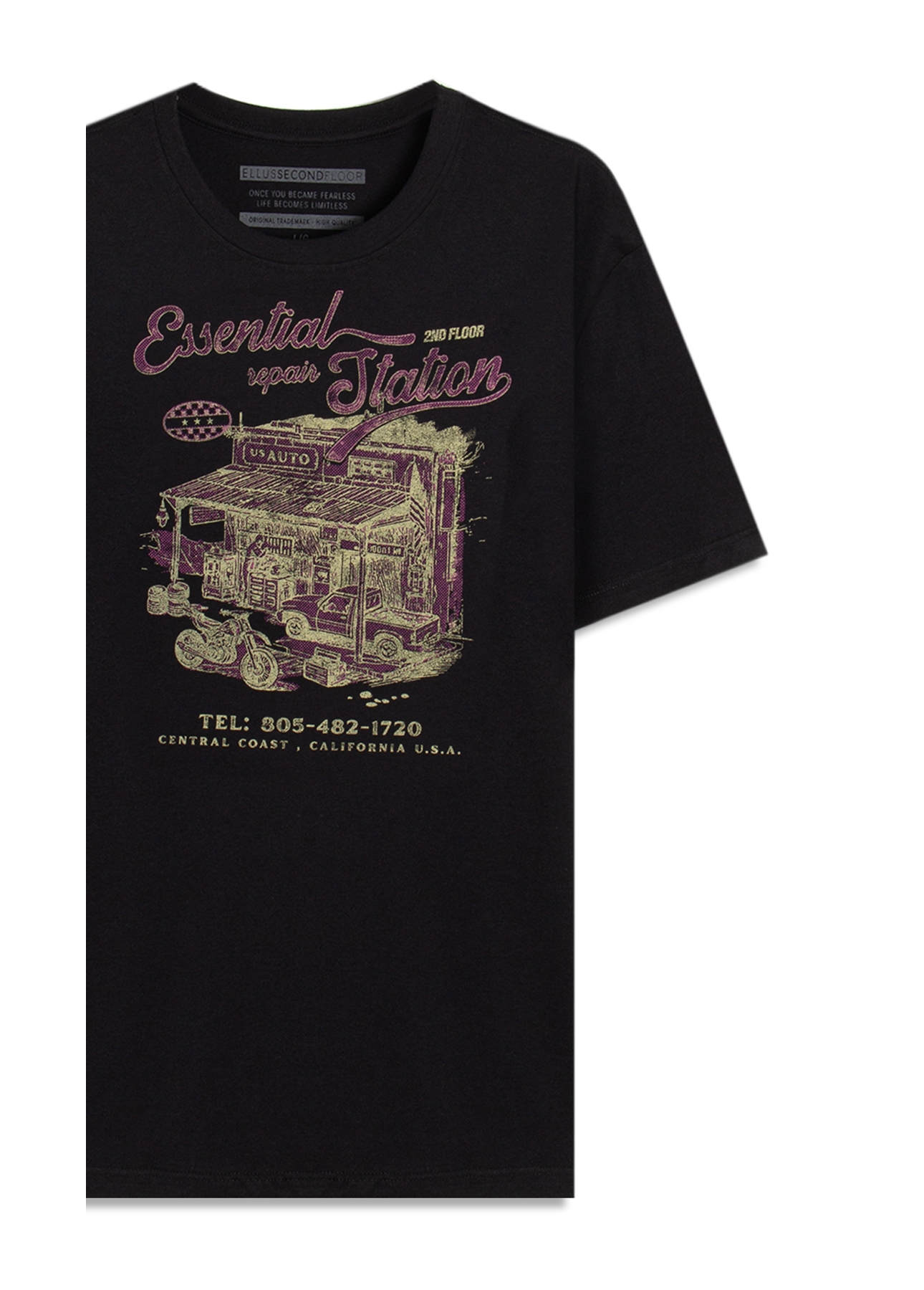 T-Shirt Cotton Fine Essential Repair Preto