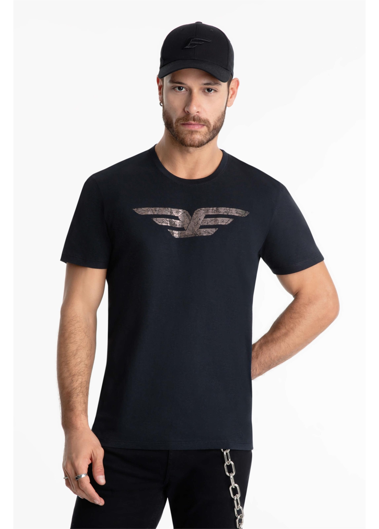 T-Shirt Cotton Fine Maxi Easa Foil Preto