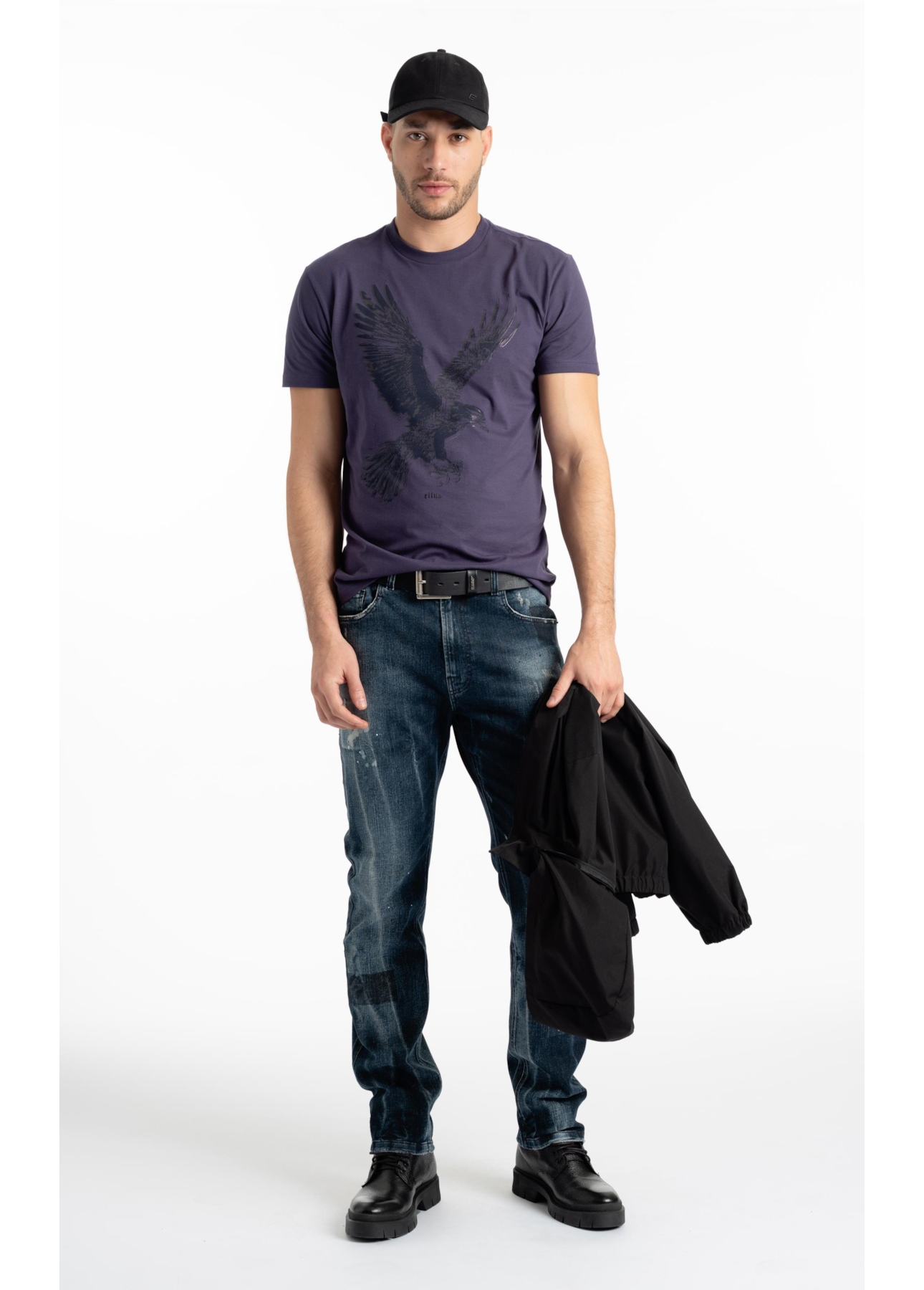 T-Shirt Cotton Fine Outline Eagle Classic Purple Blue