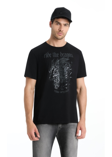 T-Shirt Cotton Finen Ride The Dragon Classic Preto