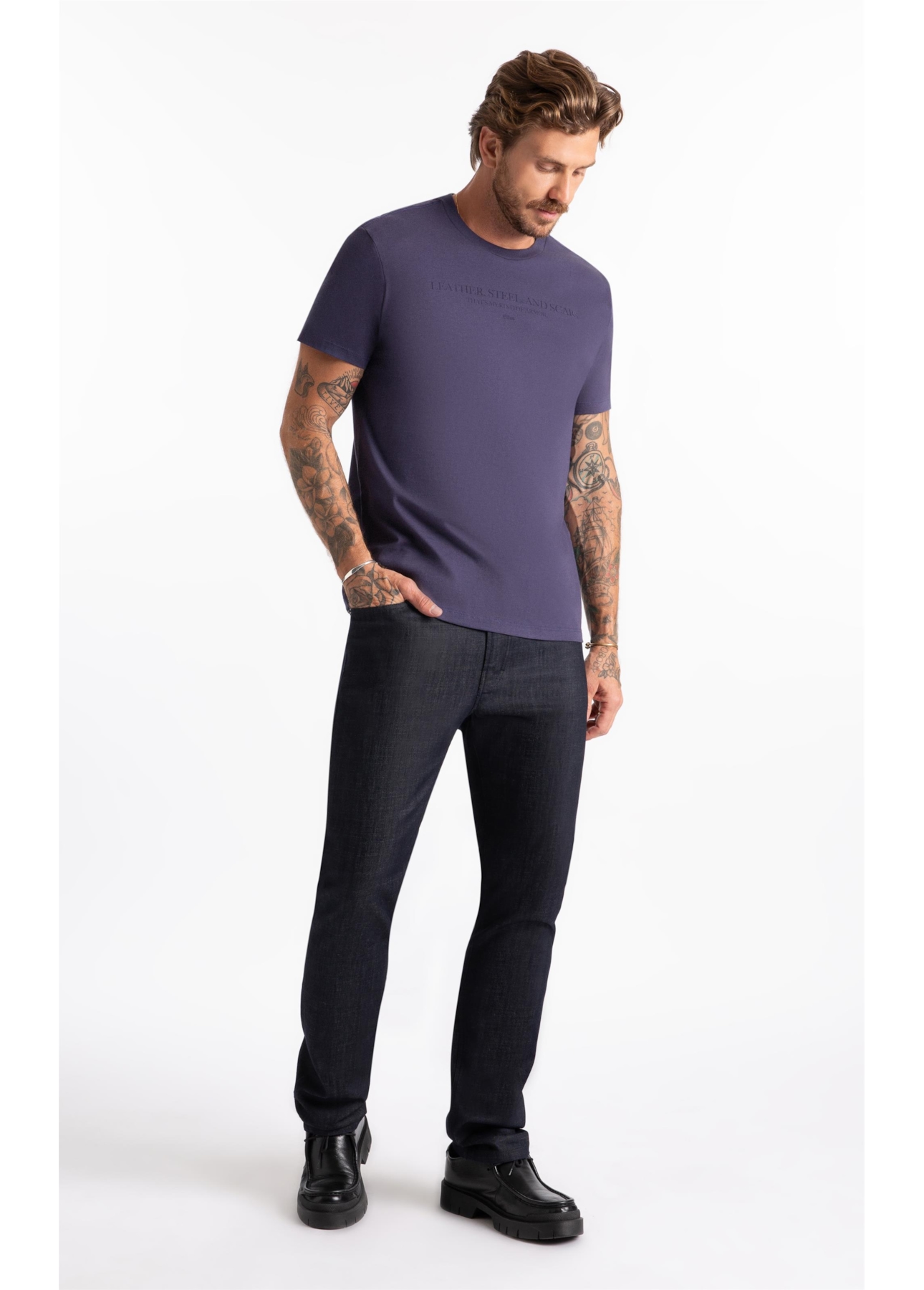 T-Shirt Fine Leather Steel Purple Blue