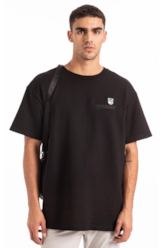 T-Shirt Fleece Flower Embroidery Preto