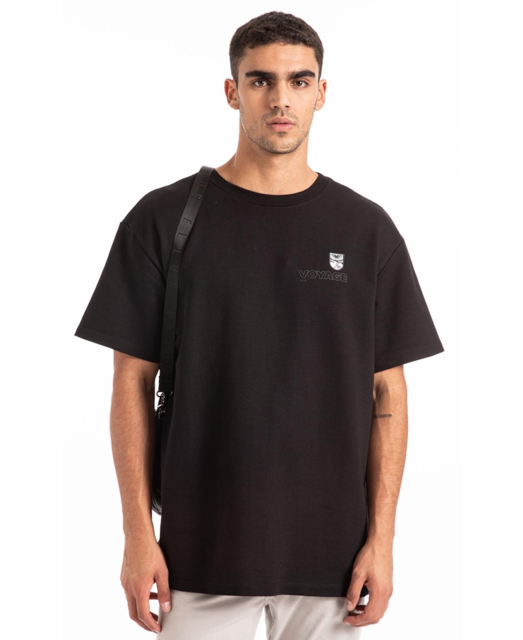 T-Shirt Fleece Flower Embroidery Preto