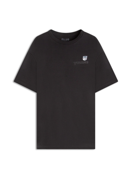T-Shirt Fleece Flower Embroidery Preto